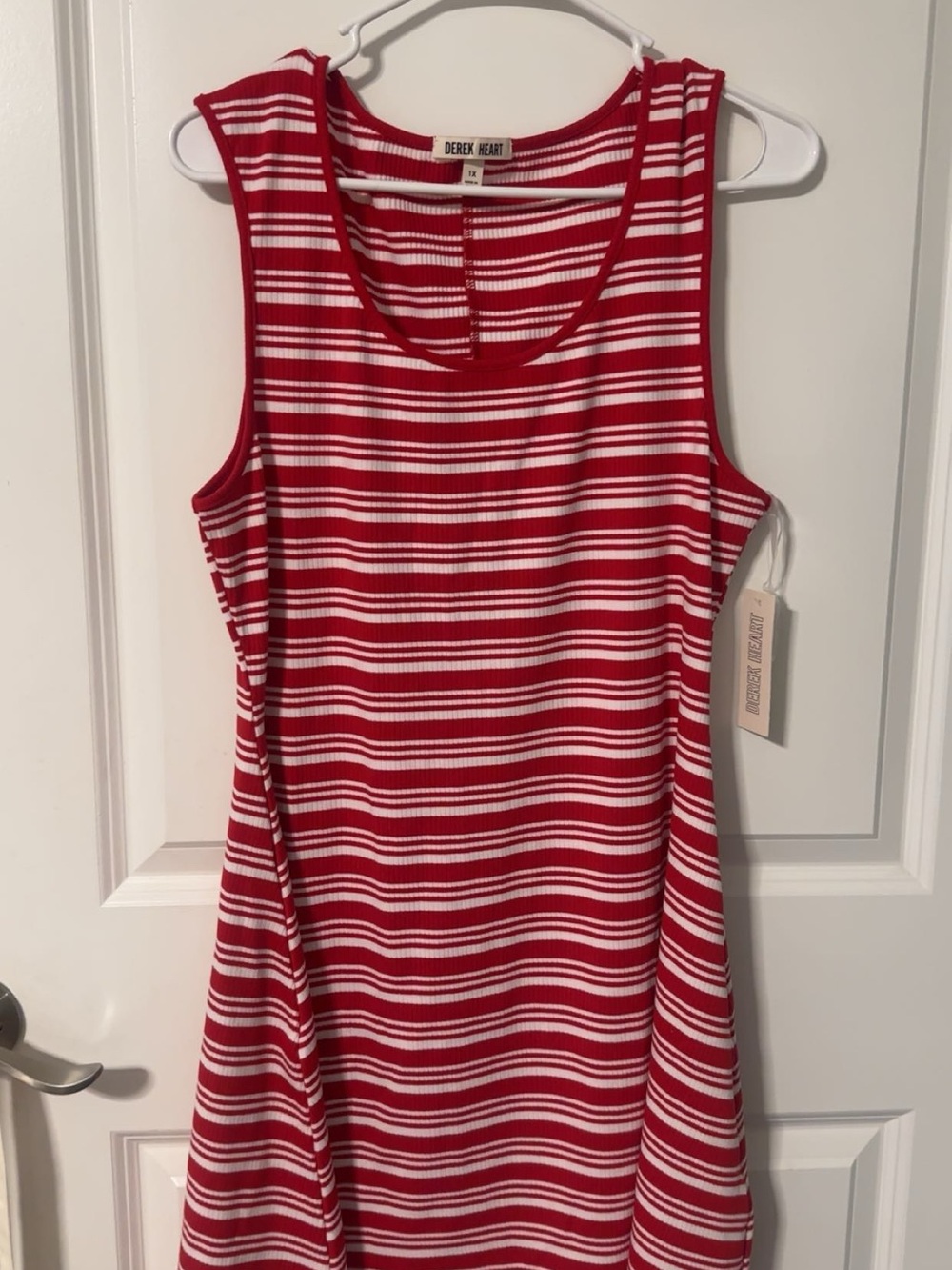 Derek Heart Red & White Striped Ribbed Tank Dress